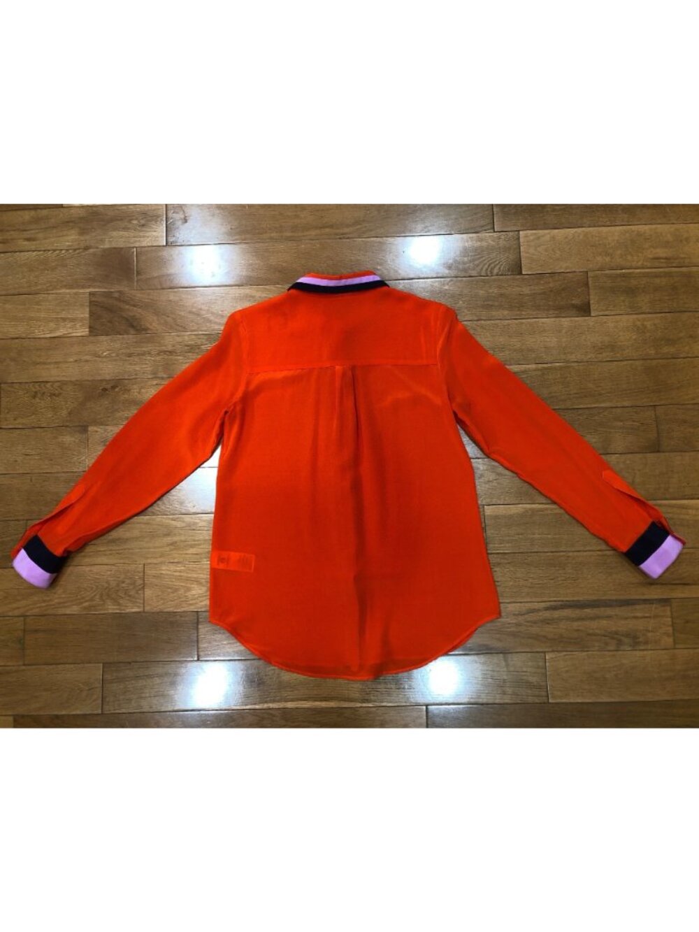 Boden 100% Silk Orange Button Down Blouse With Accent Contrast Trim Size 2 Artsy - Picture 9 of 10
